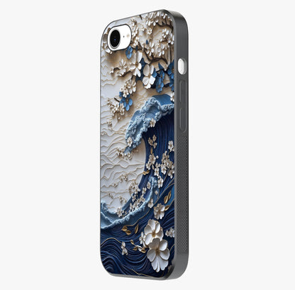 Floral Wave Origami Glass Case photographed in natural light showing reflective finish and design depth.