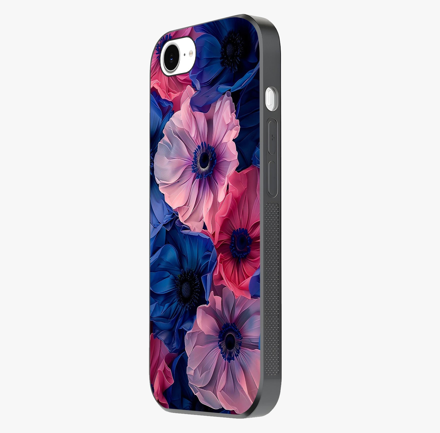 Flower Paper Art Pattern Glass Case photographed in natural light showing reflective finish and design depth.