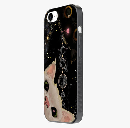 Galactic Cat Glass Case photographed in natural light showing reflective finish and design depth.