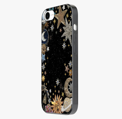 Galactic Jewel Stars Glass Case photographed in natural light showing reflective finish and design depth.