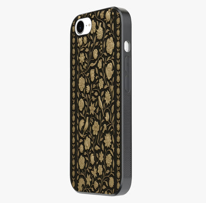 Golden Floral Majesty Glass Case photographed in natural light showing reflective finish and design depth.