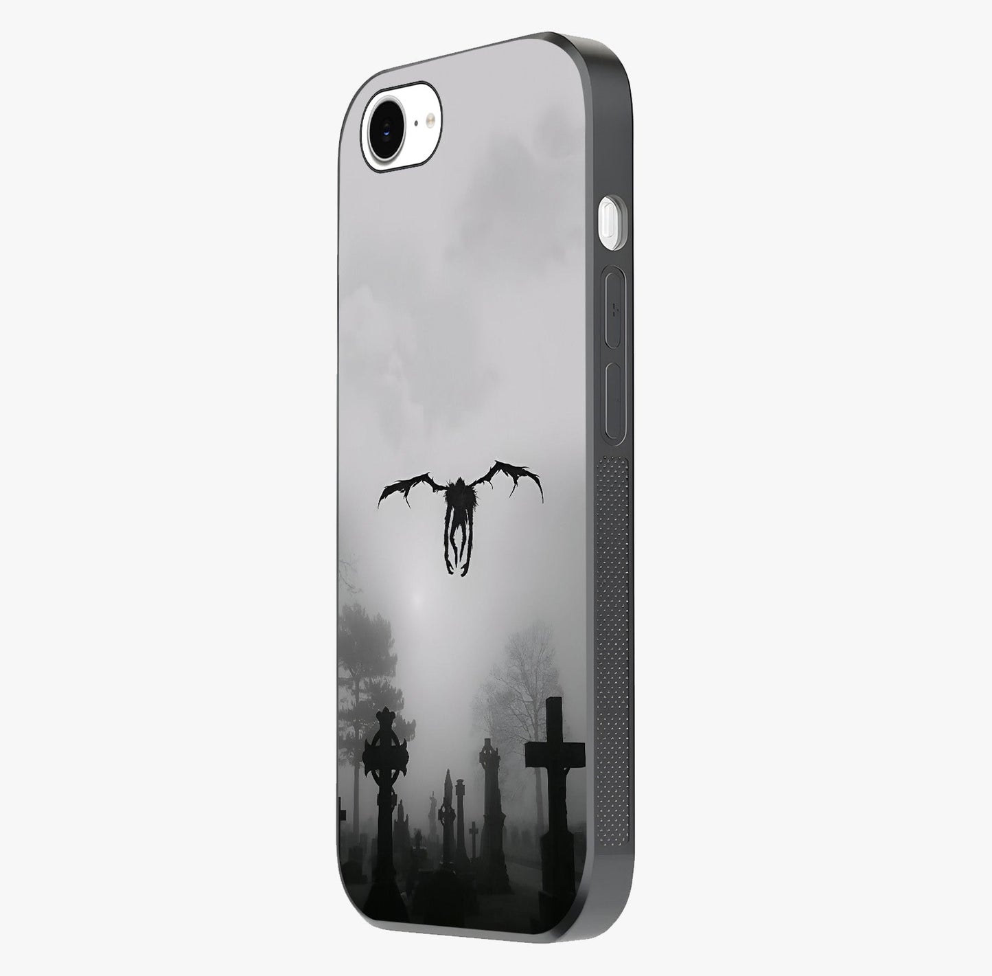 Graveyard Shadow Descent Glass Case photographed in natural light showing reflective finish and design depth.
