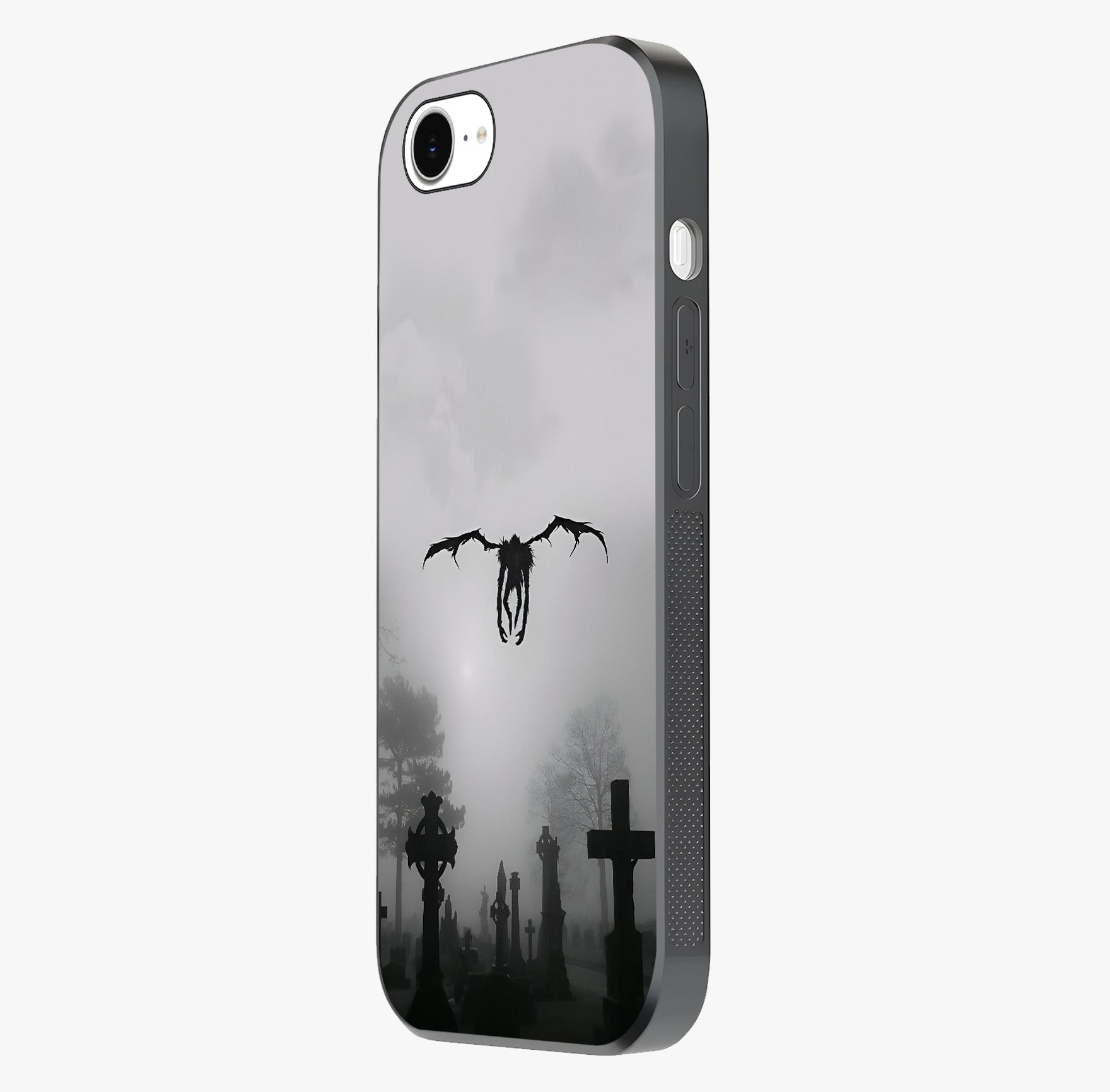 Graveyard Shadow Descent Glass Case photographed in natural light showing reflective finish and design depth.