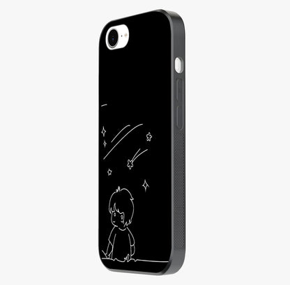 Line Art Boy With Shooting Stars Glass Case photographed in natural light showing reflective finish and design depth.
