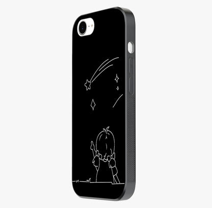 Line Art Girl With Shooting Stars Glass Case photographed in natural light showing reflective finish and design depth.