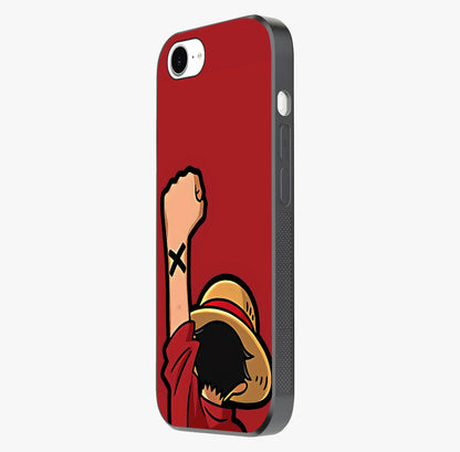 Luffy X Spirit Glass Case photographed in natural light showing reflective finish and design depth.
