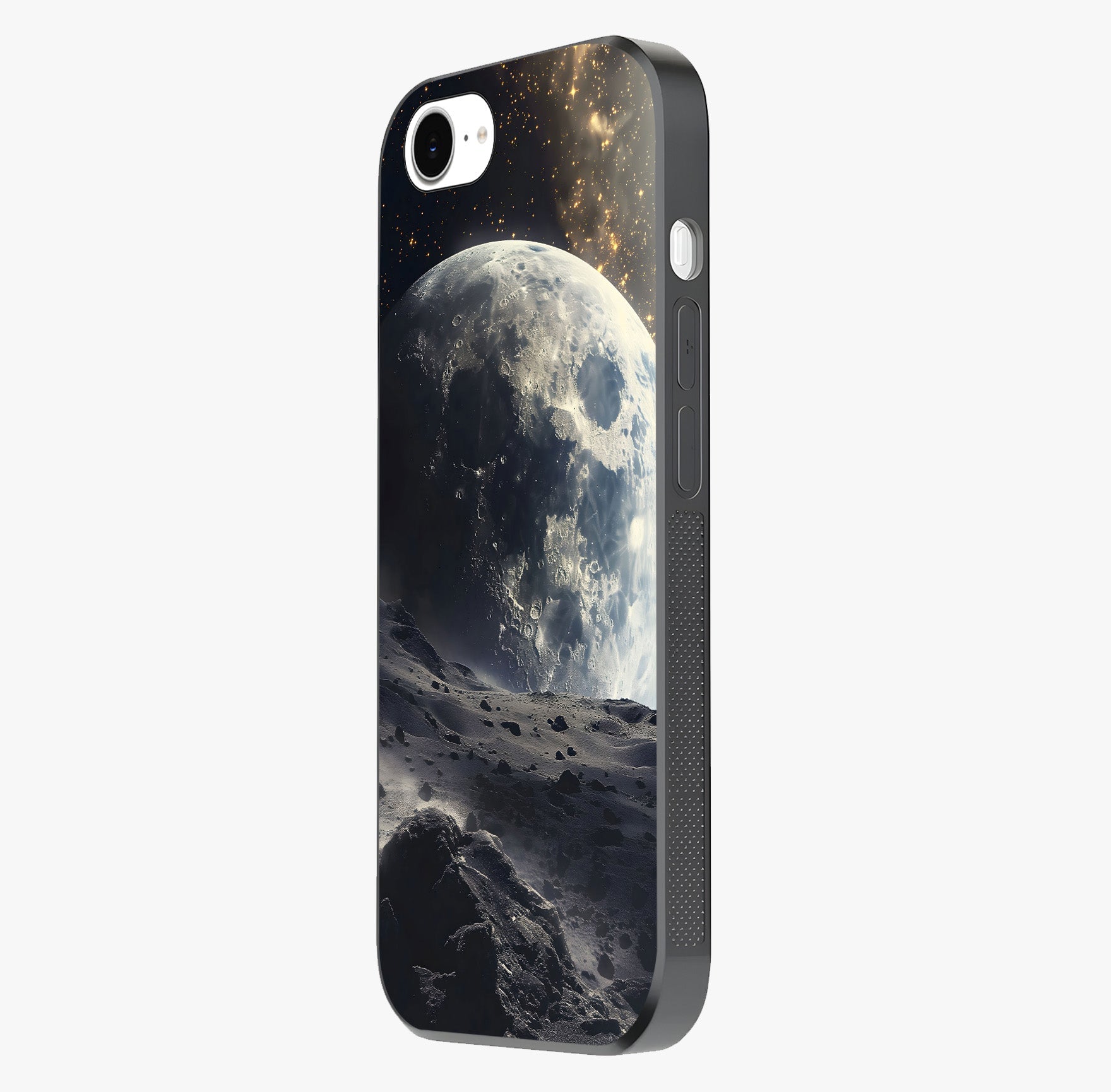 Lunar Horizon Glow Glass Case photographed in natural light showing reflective finish and design depth.