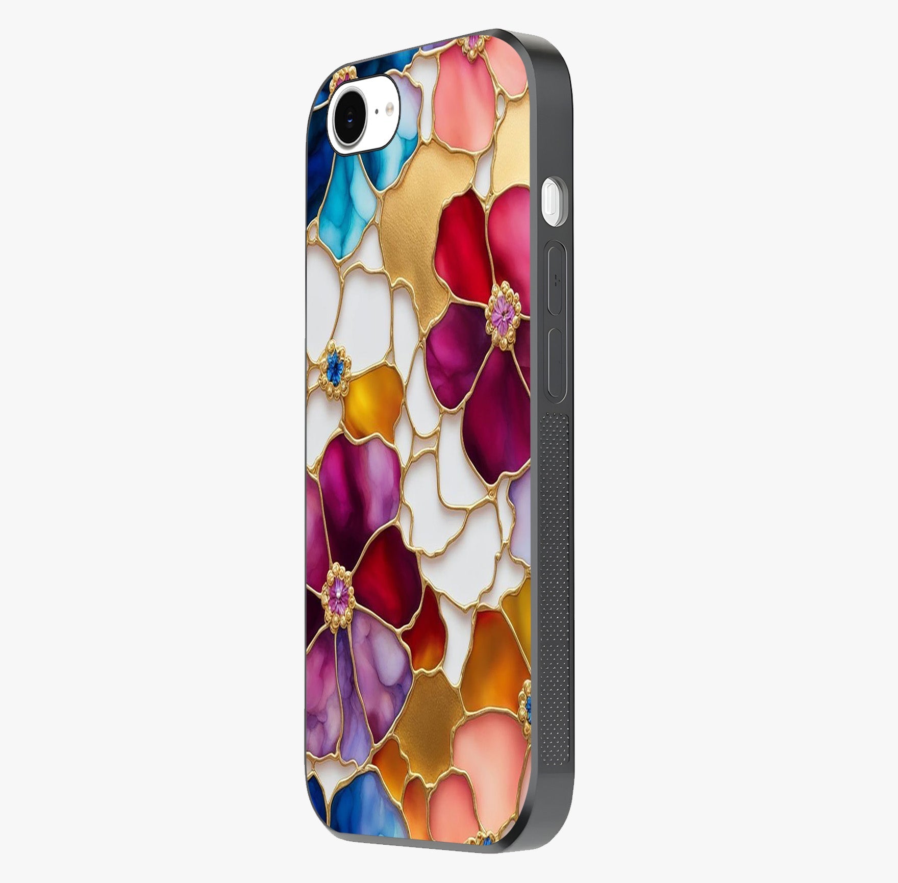 Marble Flower Pattern Glass Case photographed in natural light showing reflective finish and design depth.