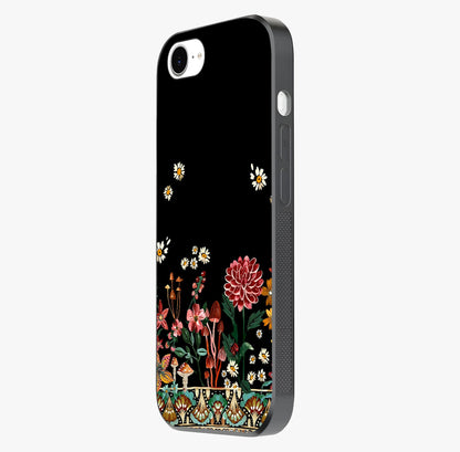Midnight Bloom Pattern Glass Case photographed in natural light showing reflective finish and design depth.