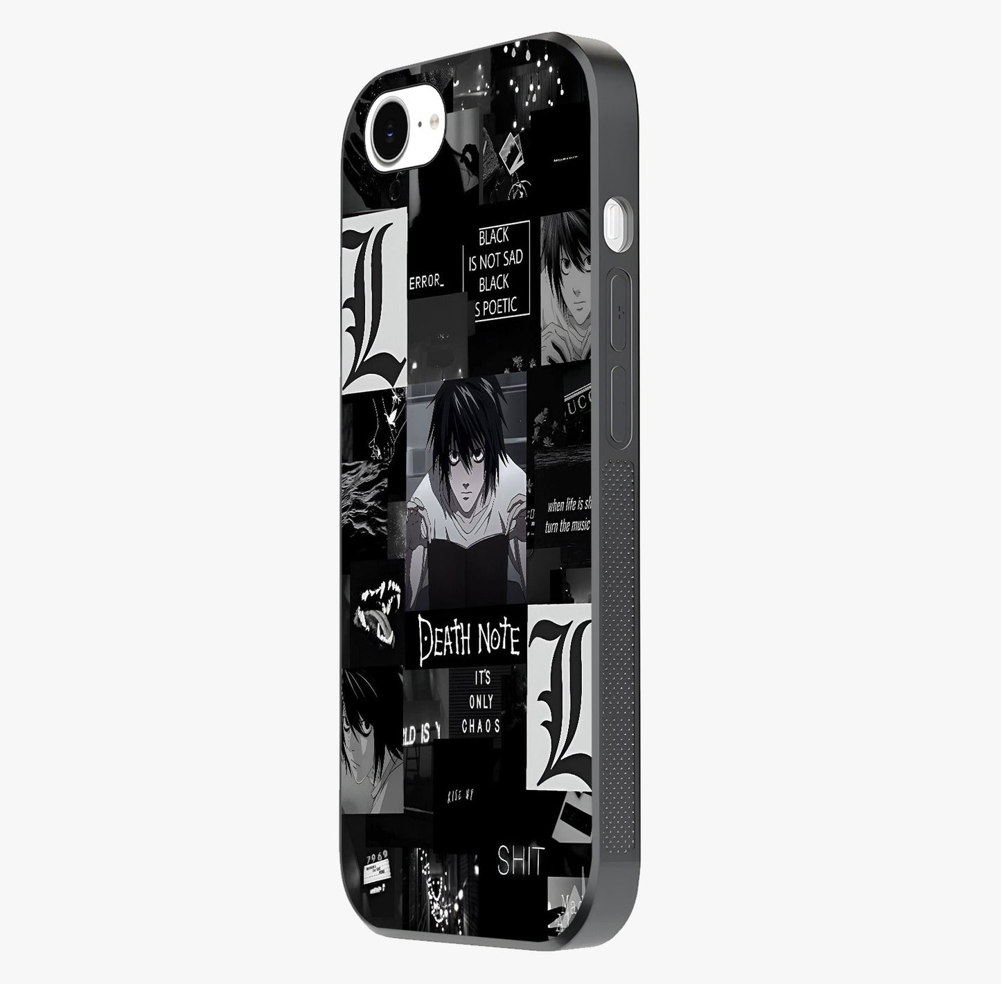 Midnight Chaos Mind Glass Case photographed in natural light showing reflective finish and design depth.