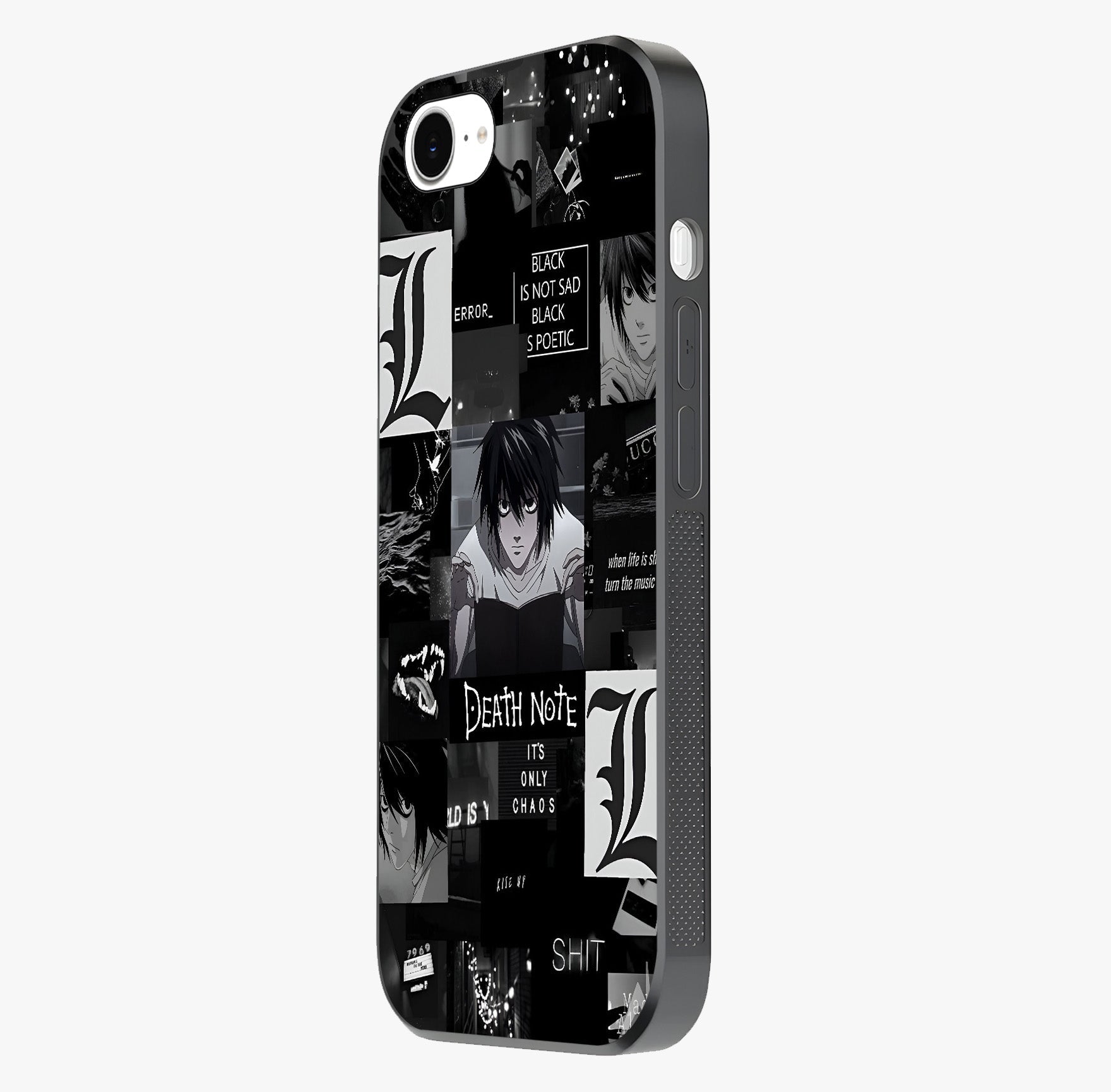 Midnight Chaos Mind Glass Case photographed in natural light showing reflective finish and design depth.