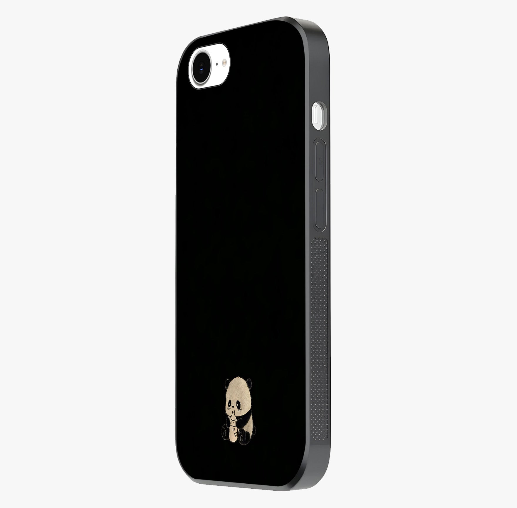 Midnight Panda Love Glass Case photographed in natural light showing reflective finish and design depth.