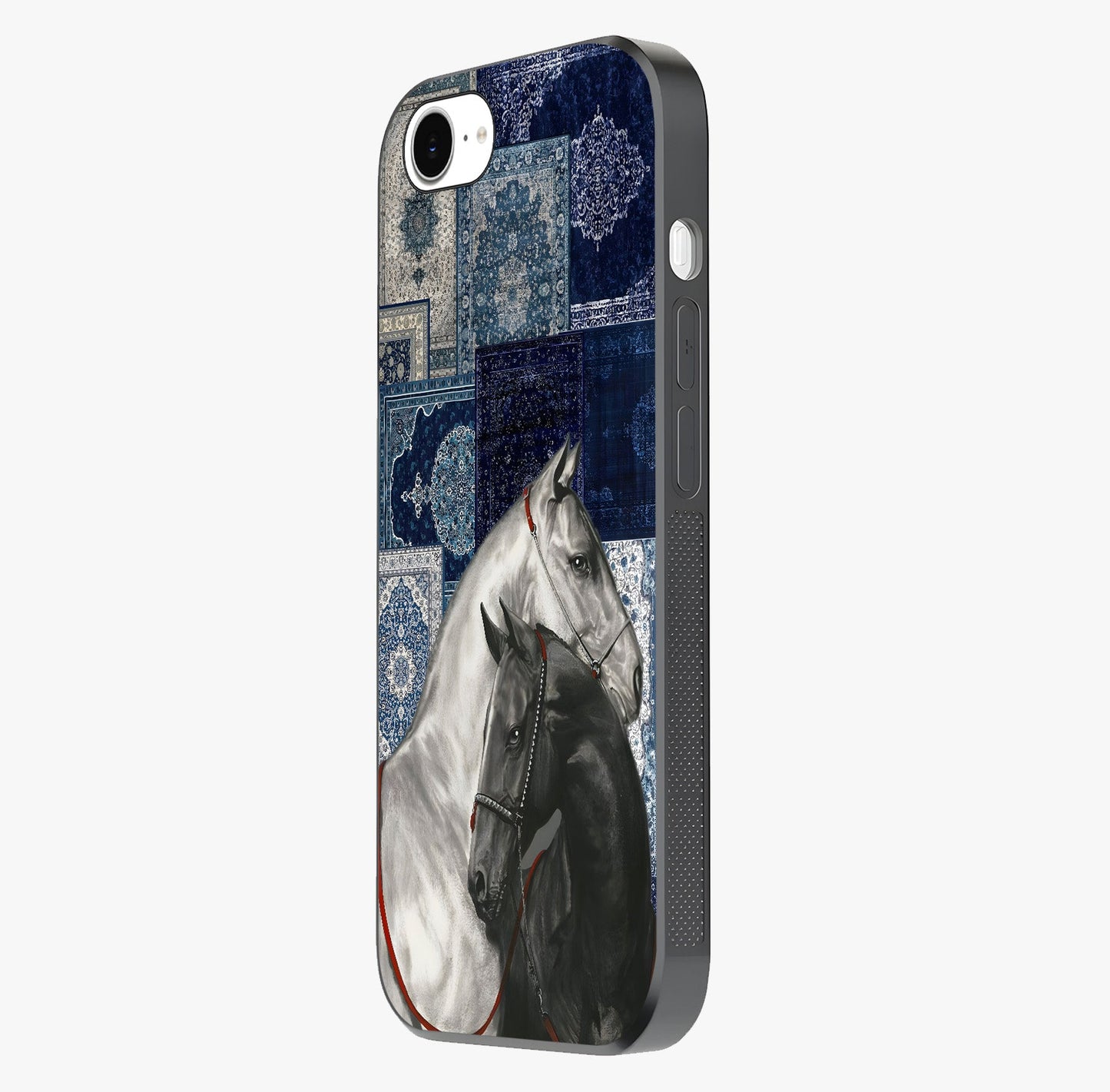 Midnight Stallion Blues Glass Case photographed in natural light showing reflective finish and design depth.