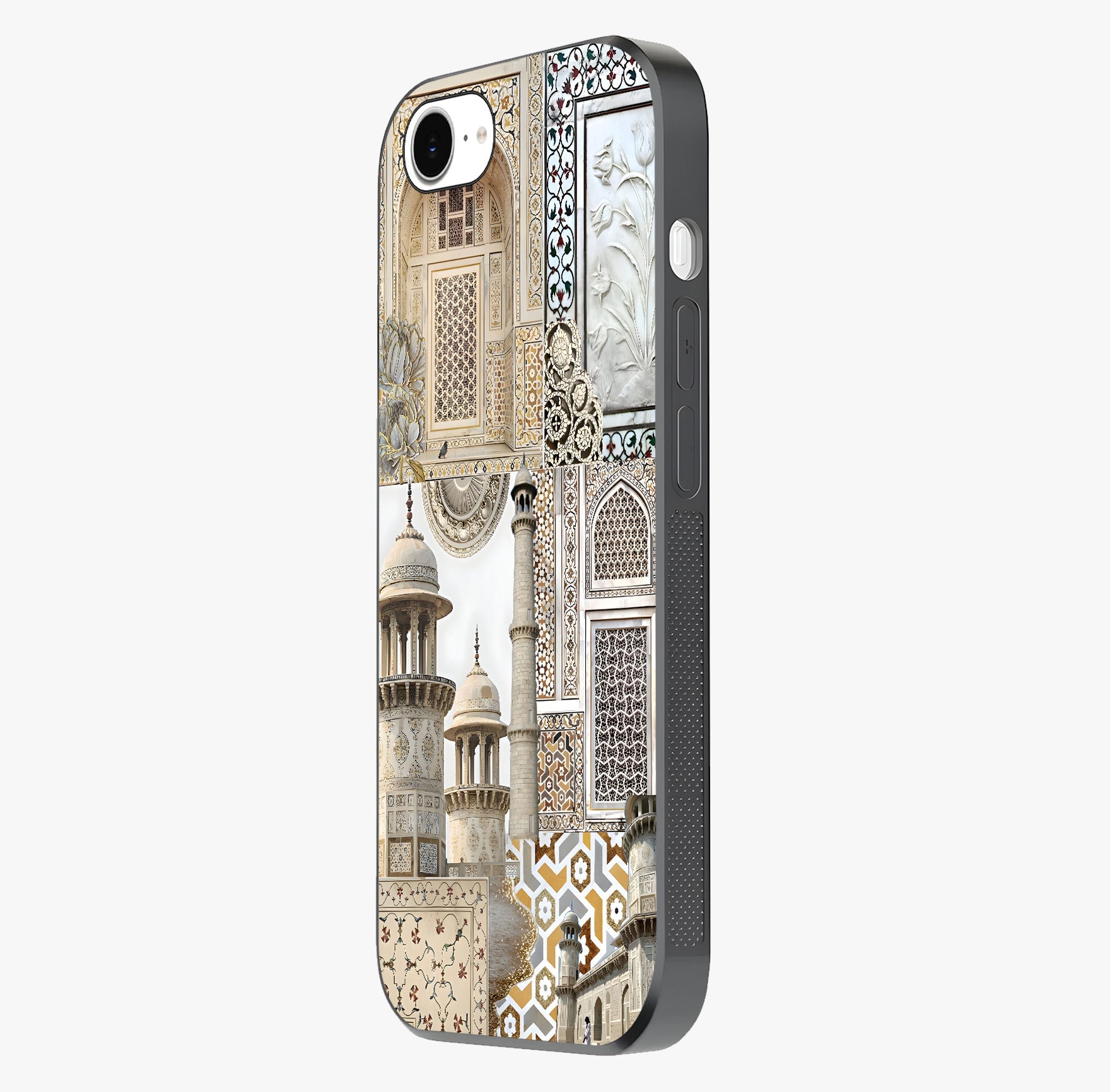 Mughal Marble Legacy Glass Case photographed in natural light showing reflective finish and design depth.