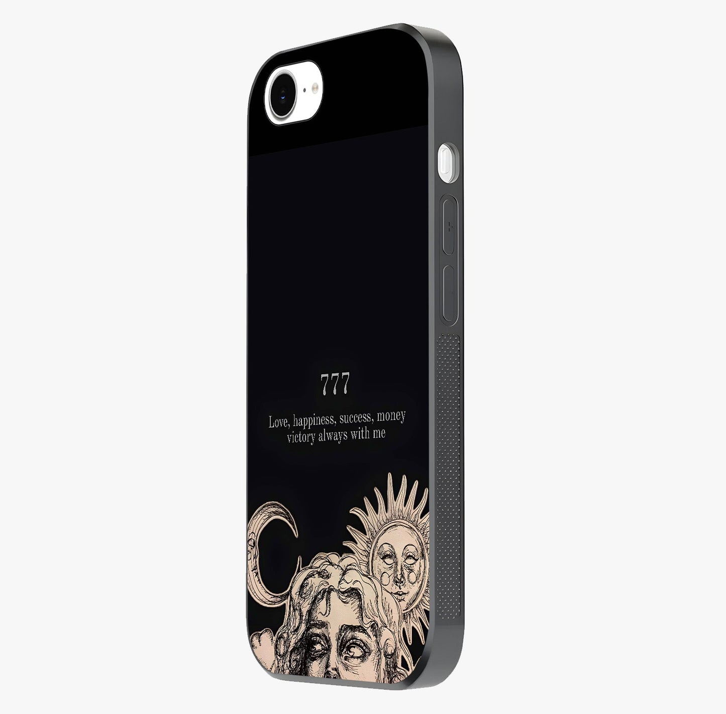 Mystic Victory Aura Glass Case photographed in natural light showing reflective finish and design depth.