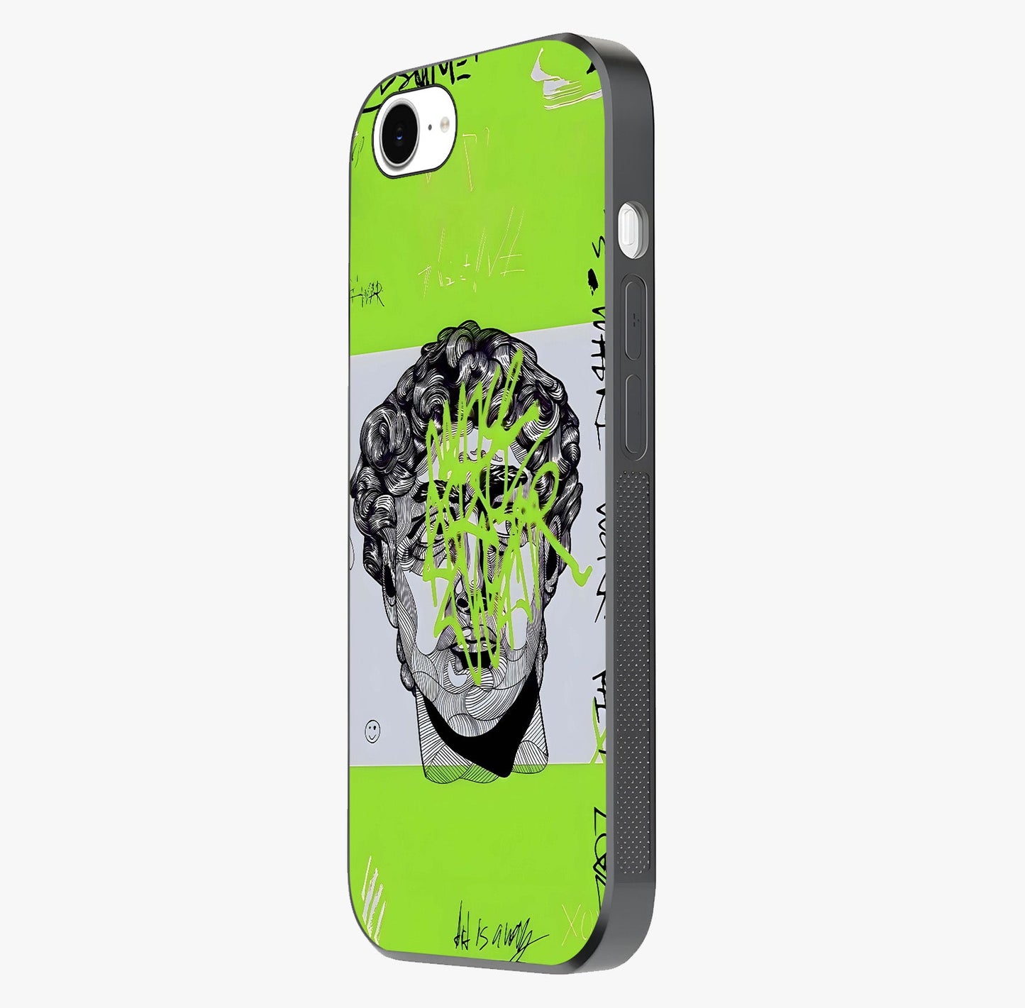 Neo Graffiti Rebellion Glass Case photographed in natural light showing reflective finish and design depth.