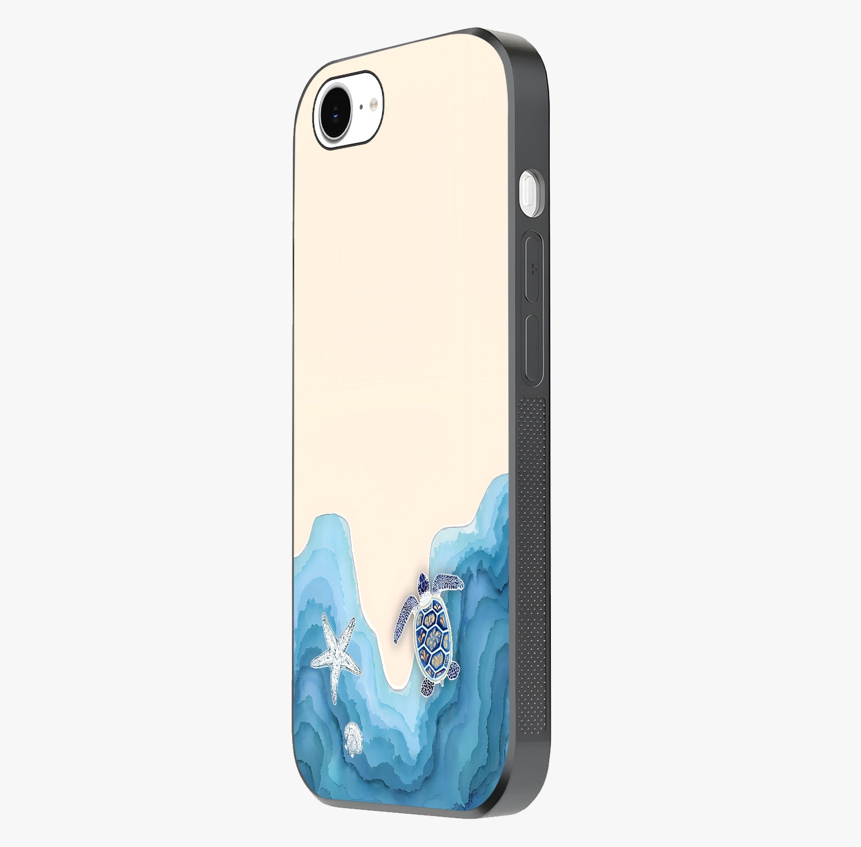Ocean Drift Turtle Glass Case photographed in natural light showing reflective finish and design depth.
