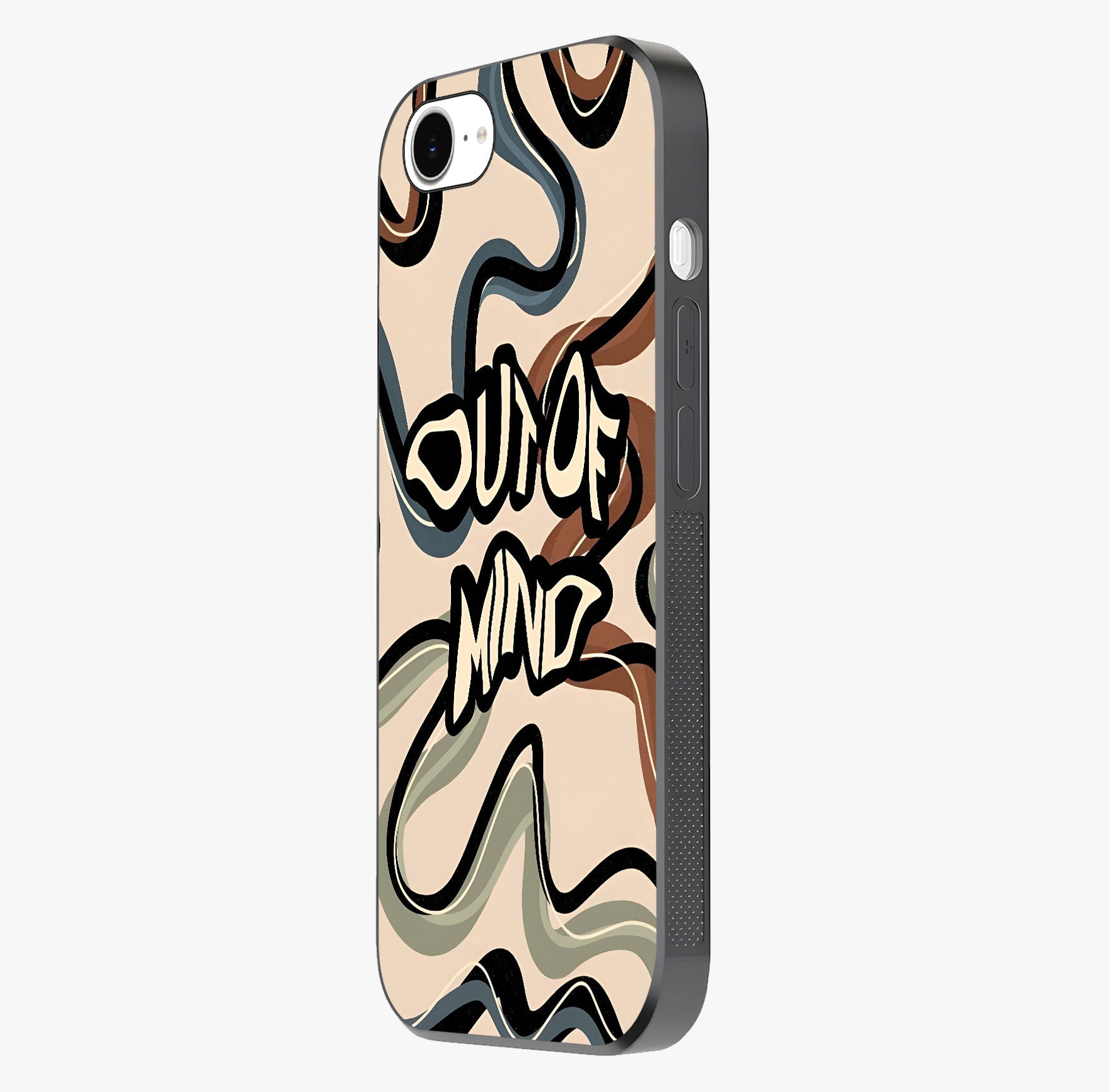 Out Of Mind Glass Case photographed in natural light showing reflective finish and design depth.