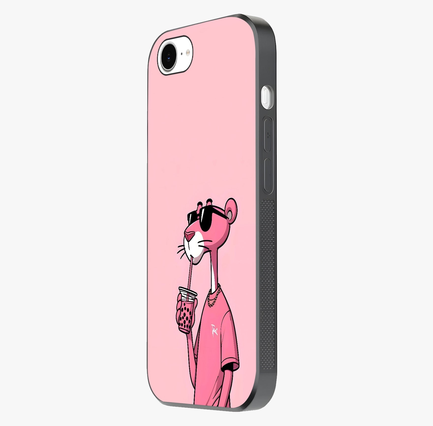 Pink Panther Glass Case photographed in natural light showing reflective finish and design depth.