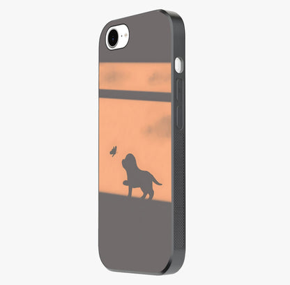 Puppy Shadow Art Glass Case photographed in natural light showing reflective finish and design depth.