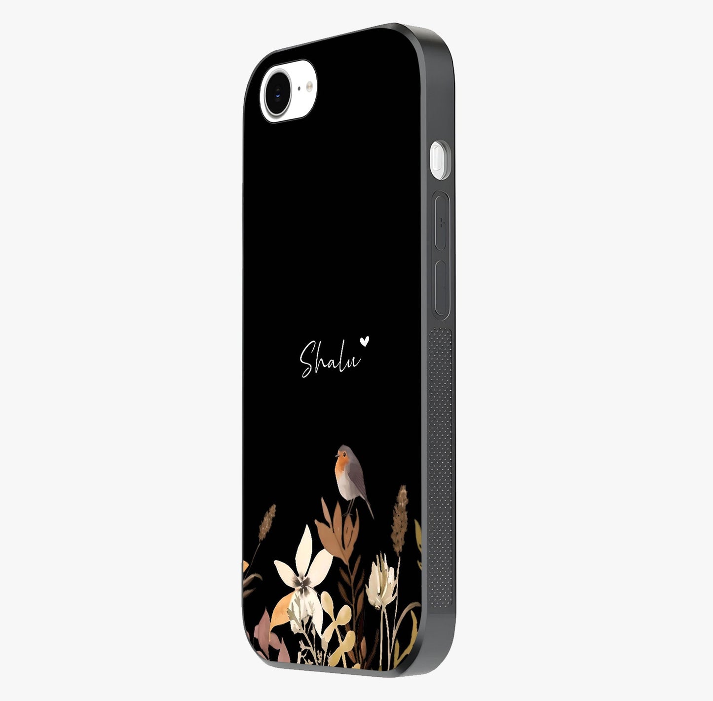Quiet Garden Tune Custom Name Glass Case photographed in natural light showing reflective finish and design depth.