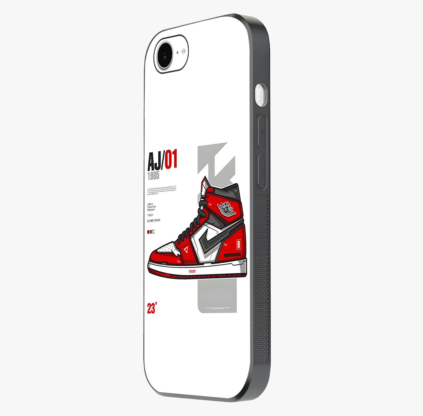 Retro Sneaker Blueprint Glass Case photographed in natural light showing reflective finish and design depth.