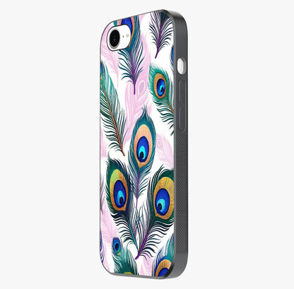 Royal Peacock Feathers Glass Case photographed in natural light showing reflective finish and design depth.