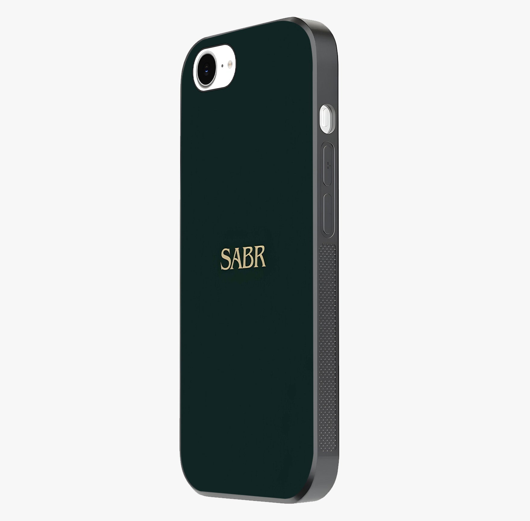 Sabr Minimal Patience Glass Case photographed in natural light showing reflective finish and design depth.