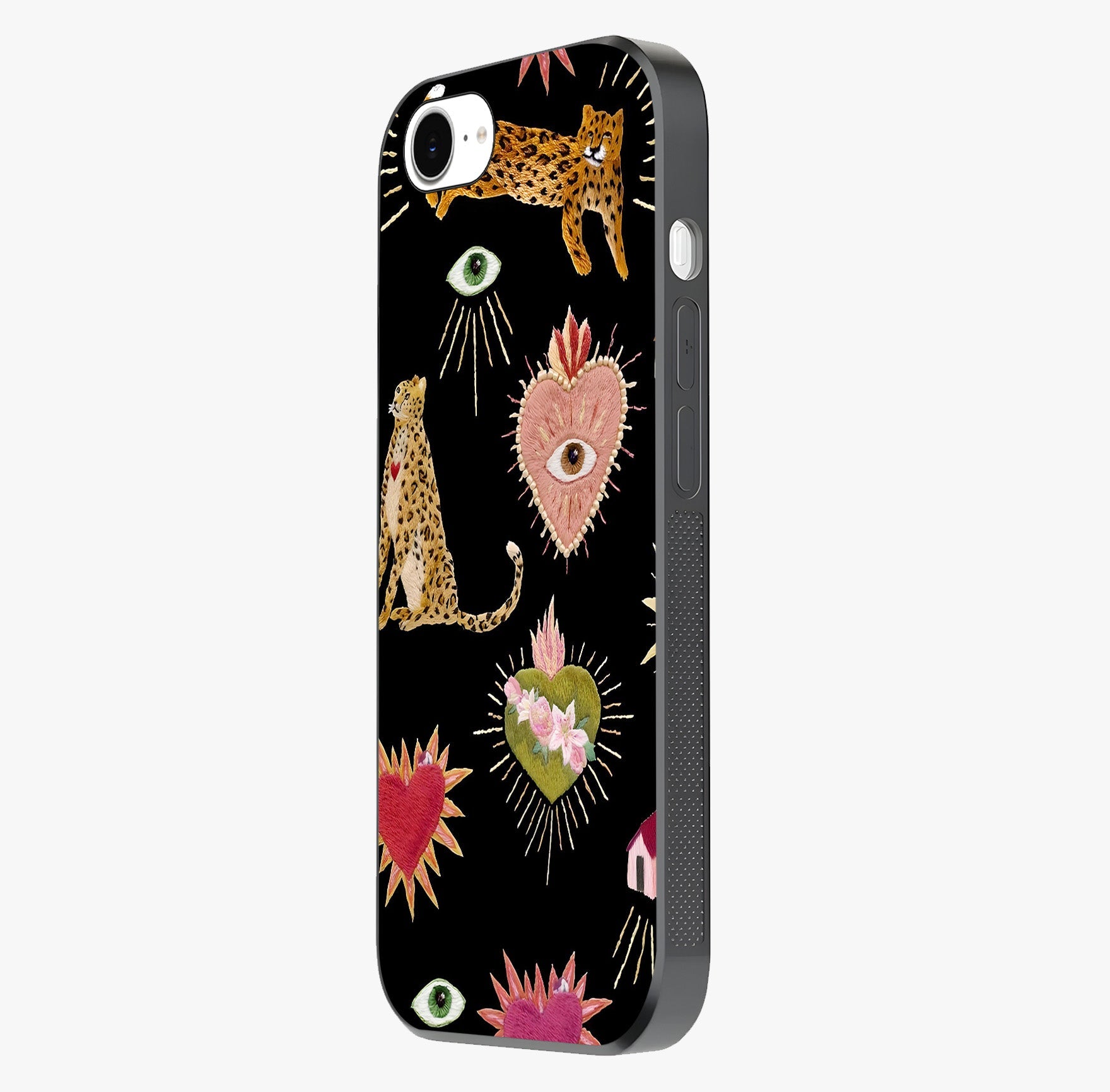 Sacred Jungle Heart Glass Case photographed in natural light showing reflective finish and design depth.