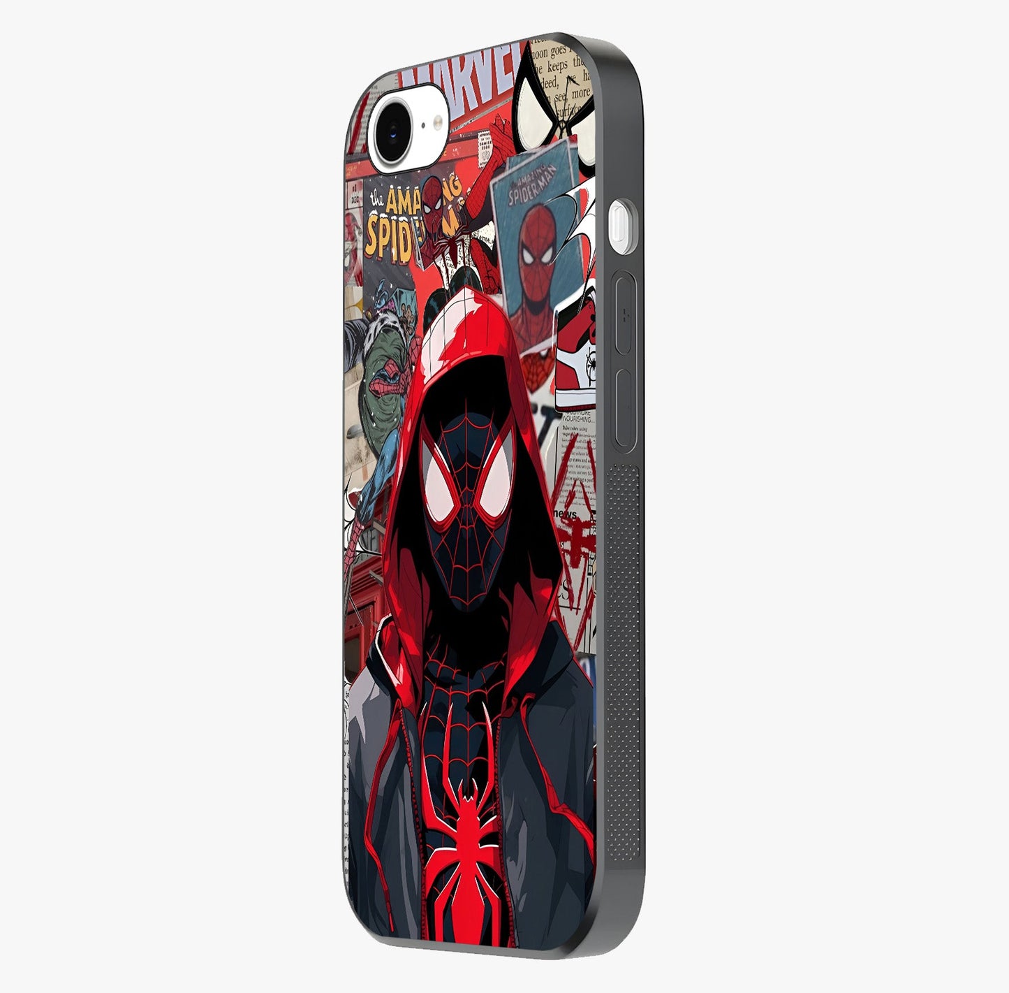 Spider Collage Street Glass Case photographed in natural light showing reflective finish and design depth.