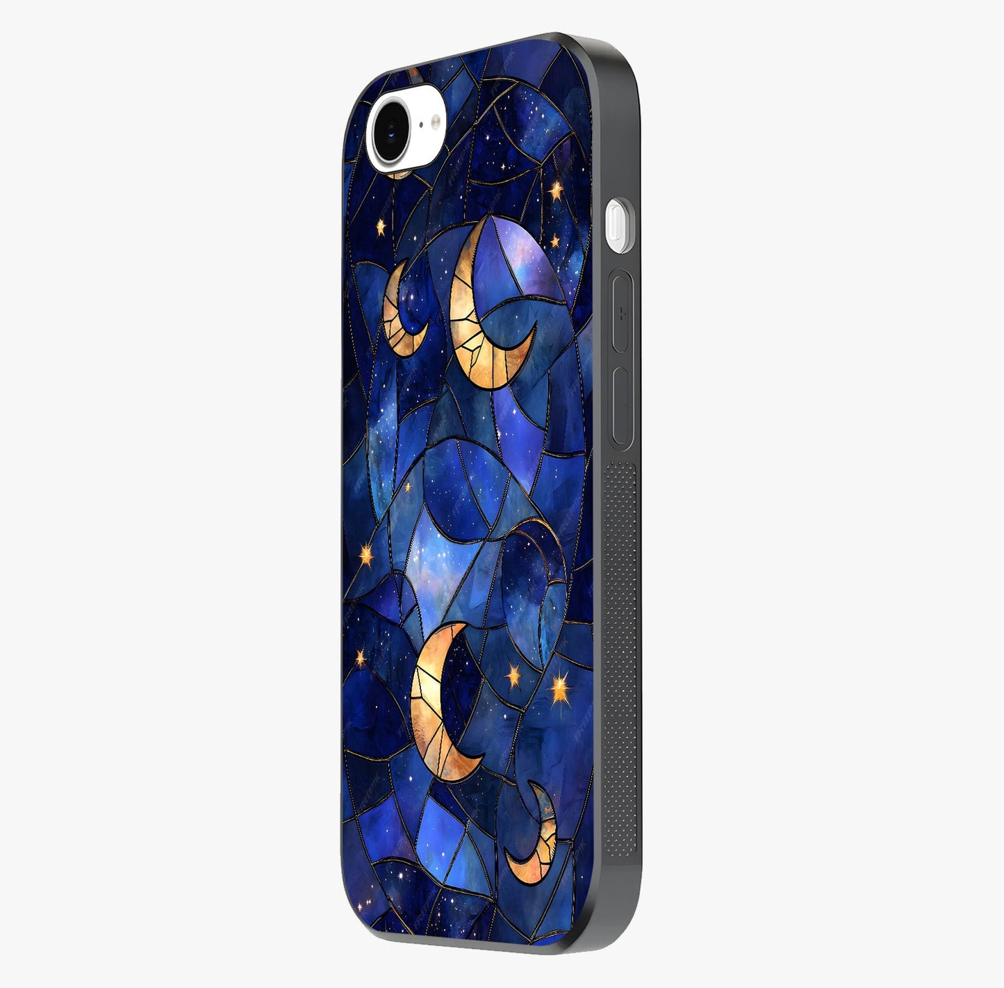 Starlit Sky Tapestry Glass Case photographed in natural light showing reflective finish and design depth.