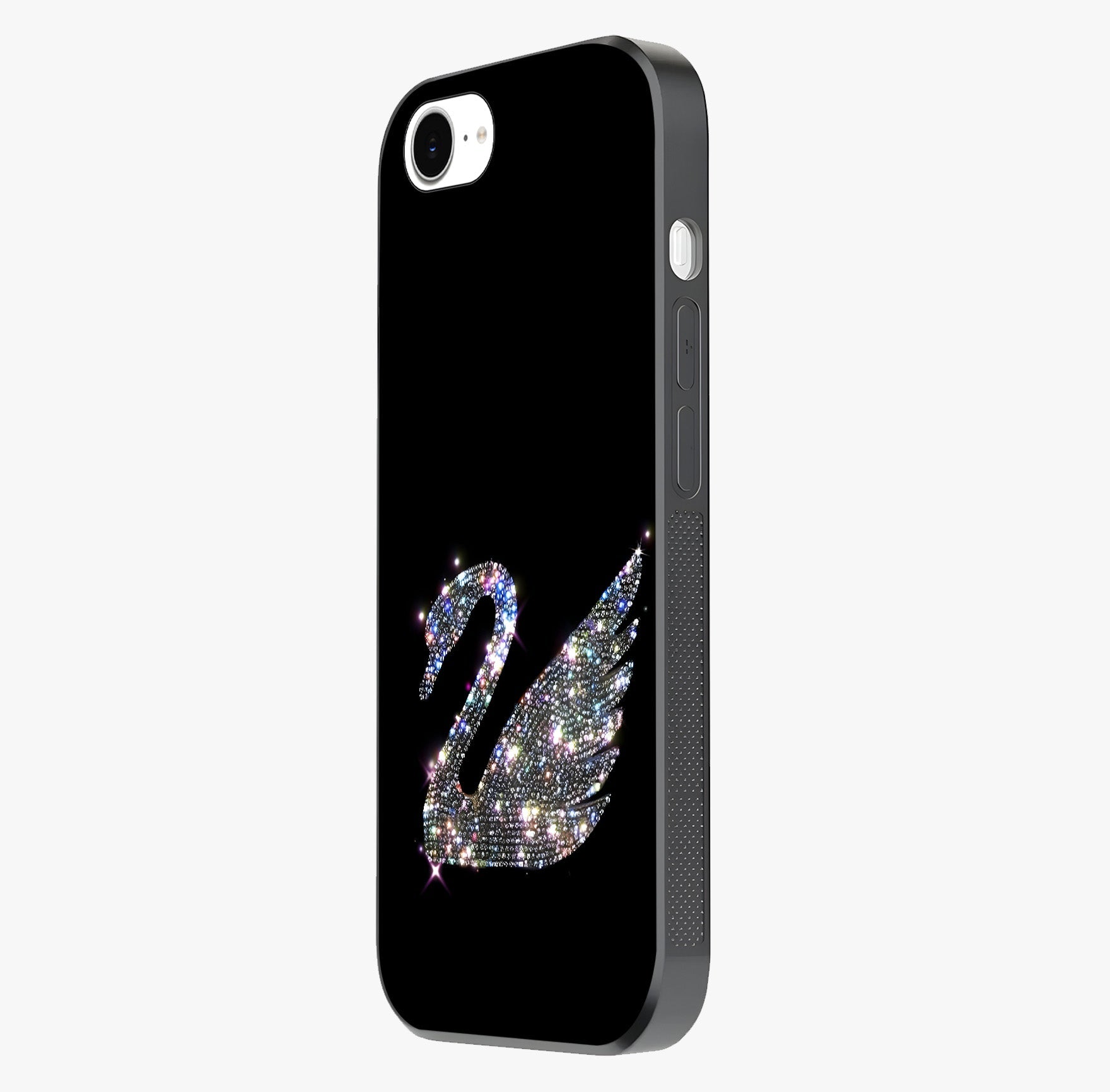 Starlit Swan Grace Glass Case photographed in natural light showing reflective finish and design depth.