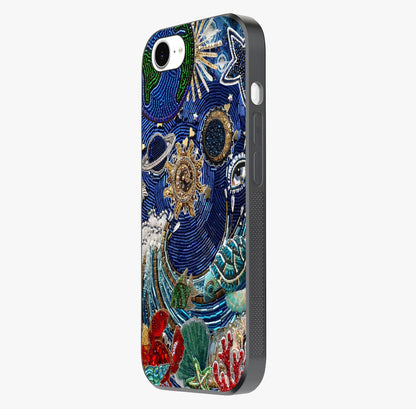 Universe Underwater Spark Glass Case photographed in natural light showing reflective finish and design depth.