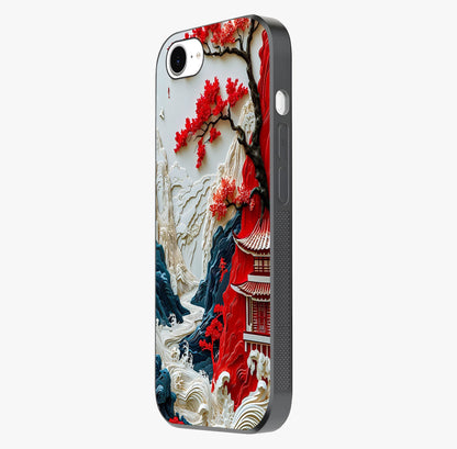 Whispers Of Sakura Waves Glass Case photographed in natural light showing reflective finish and design depth.