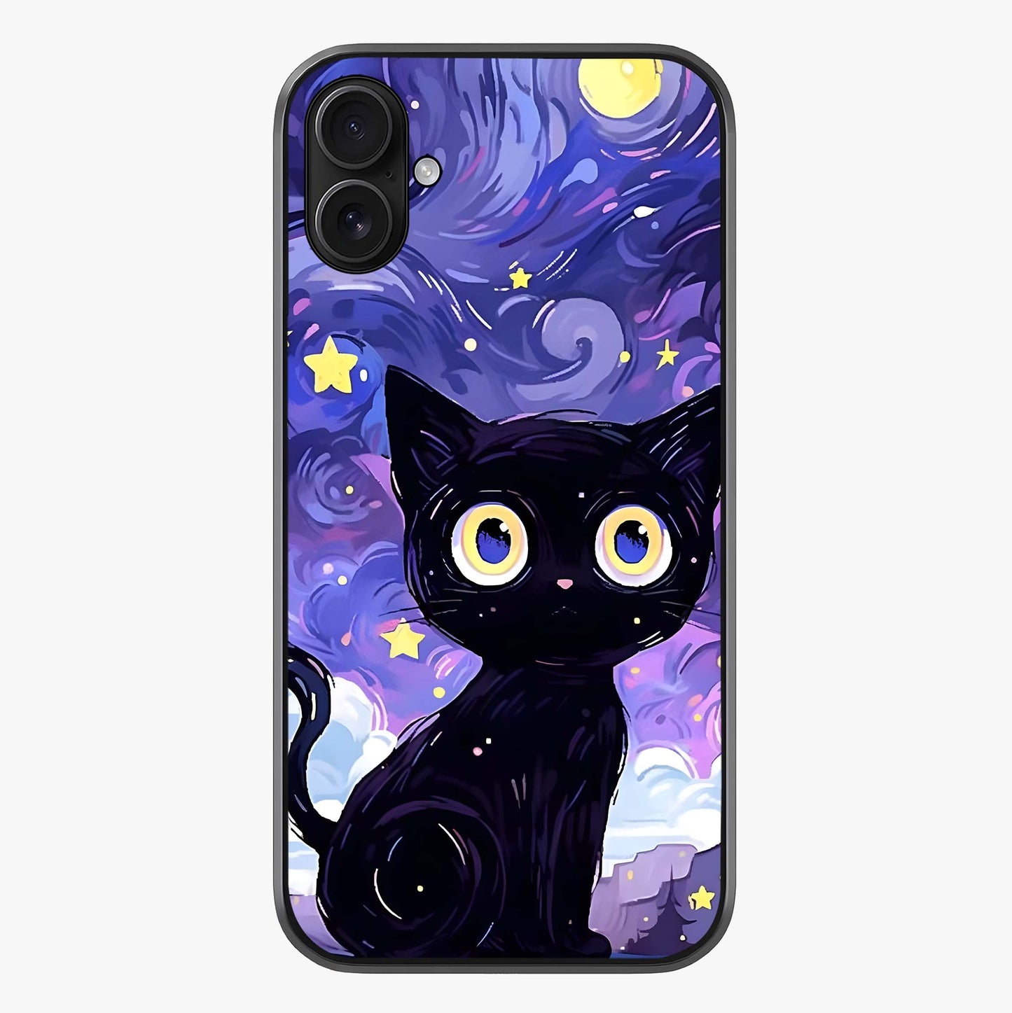 Abstract Cat Art Glass Case showing full back design in clean flat view with glossy glass finish.
