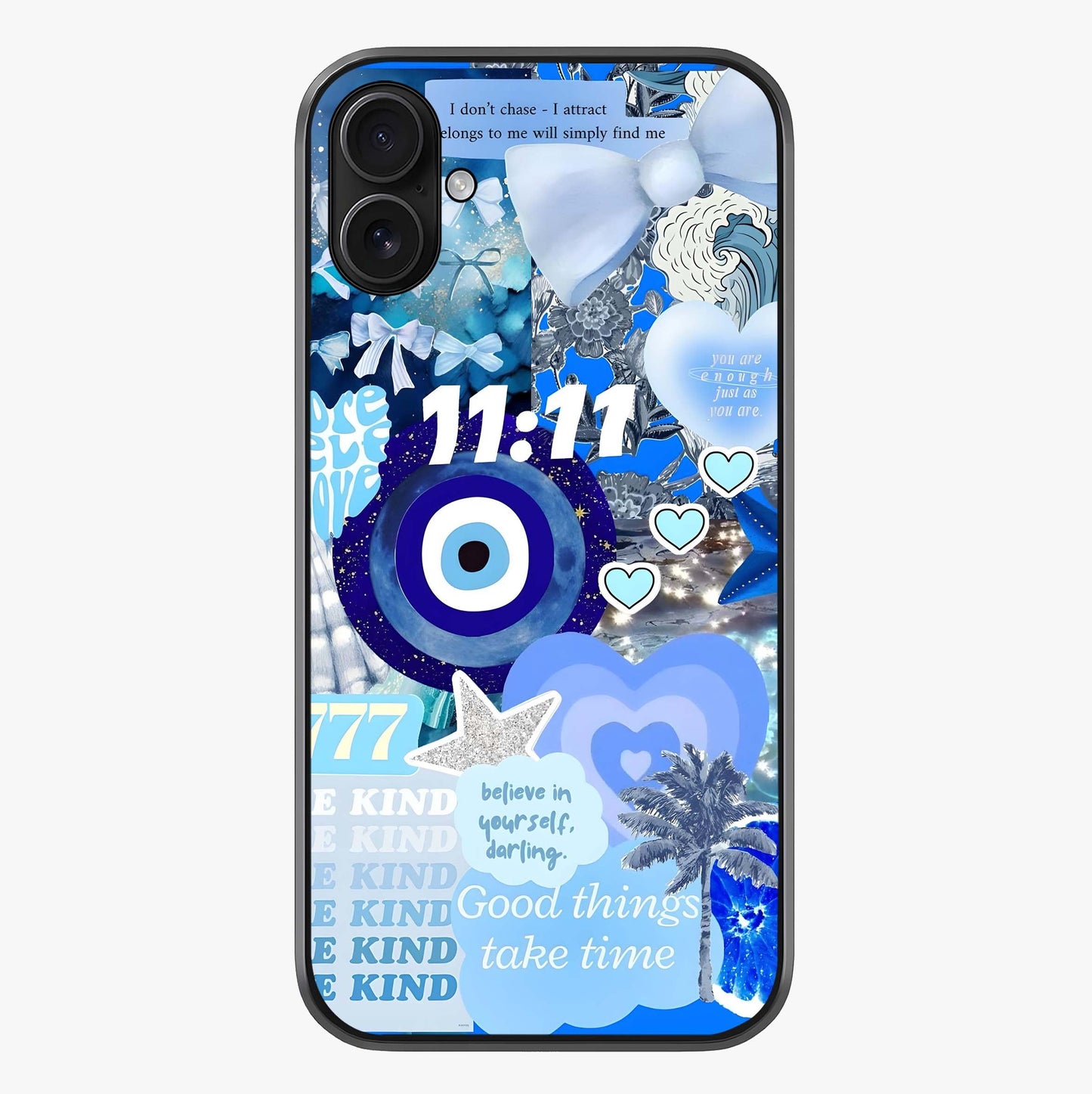 Aesthetic Be Kind Eye Glass Case showing full back design in clean flat view with glossy glass finish.