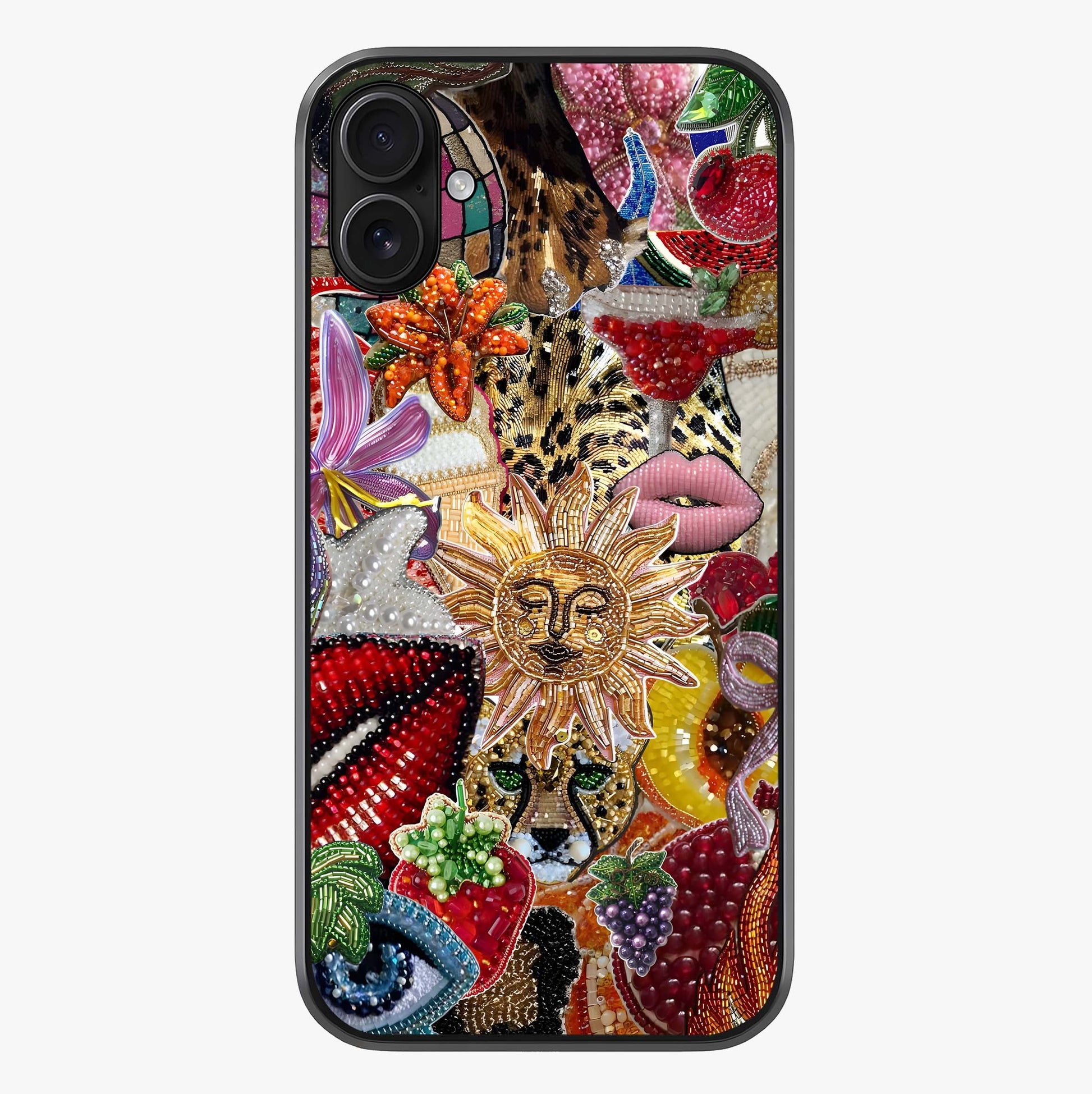 Beaded Fashion Jungle Glass Case showing full back design in clean flat view with glossy glass finish.