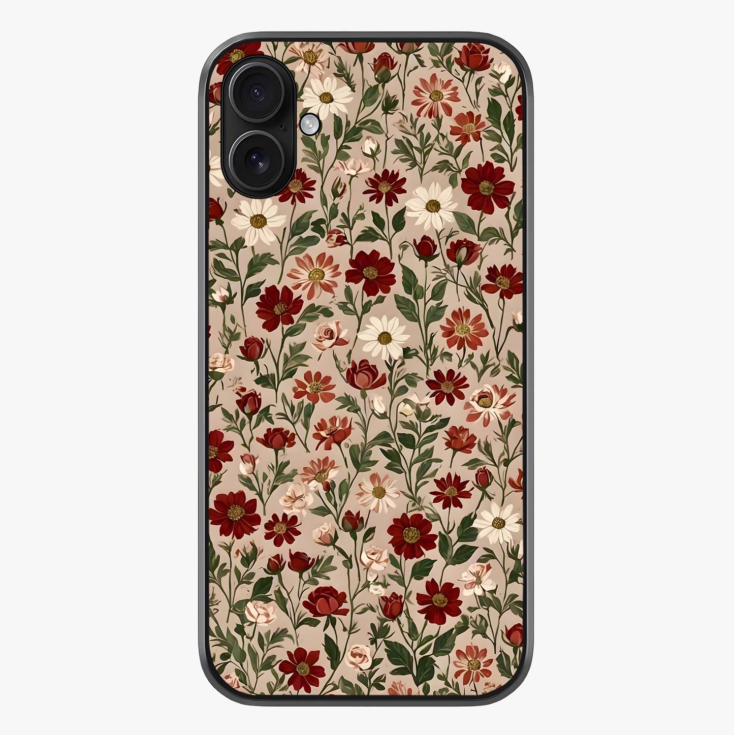 Biege Flower With Leaf Glass Case showing full back design in clean flat view with glossy glass finish.