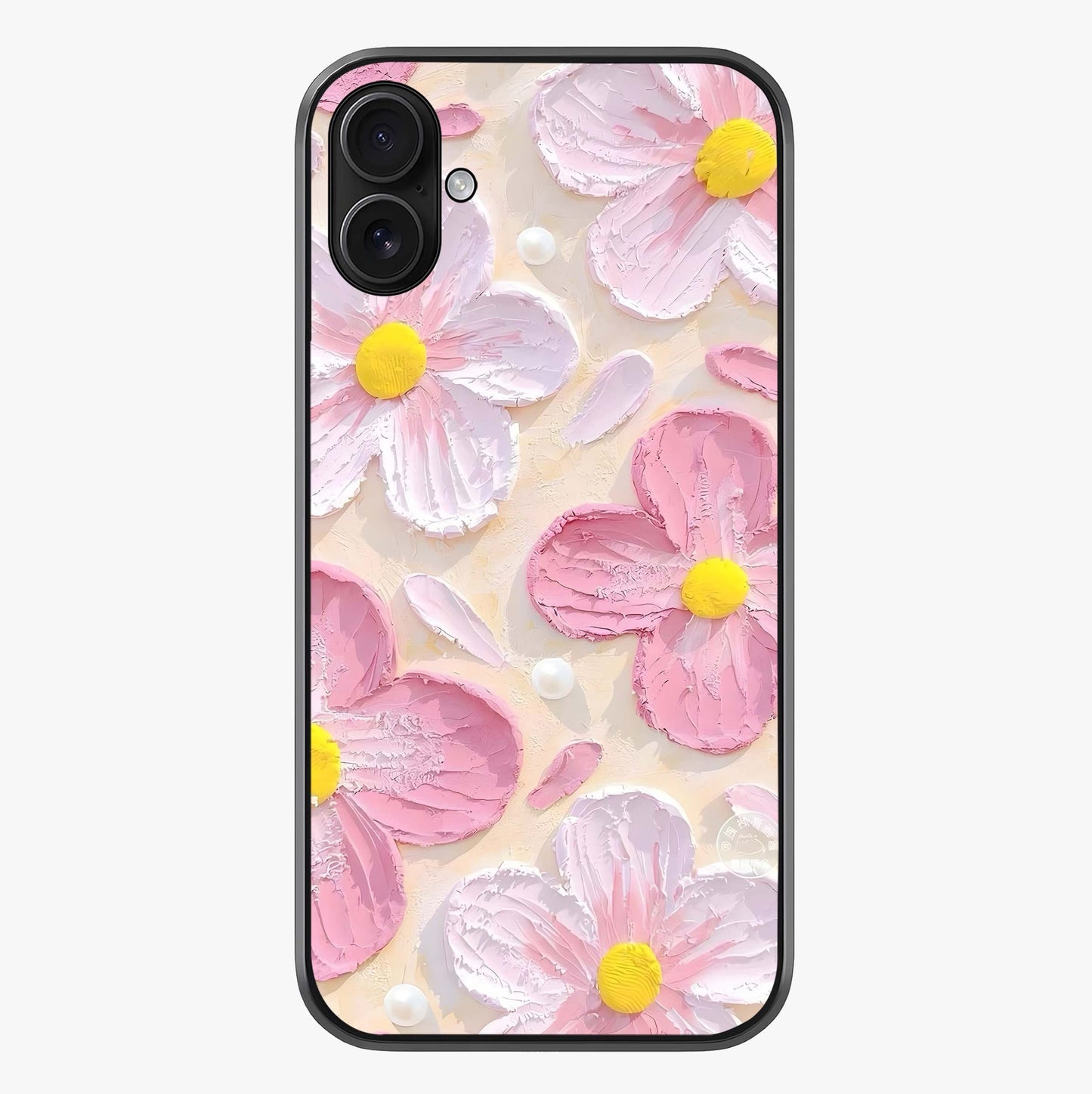 Blush Bloom Texture Glass Case showing full back design in clean flat view with glossy glass finish.