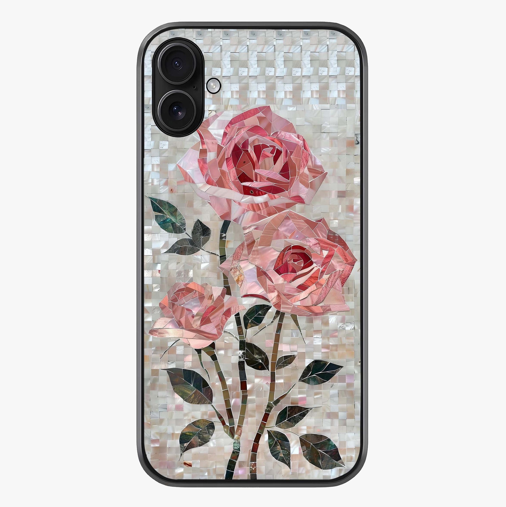 Blush Mosaic Bloom Glass Case showing full back design in clean flat view with glossy glass finish.