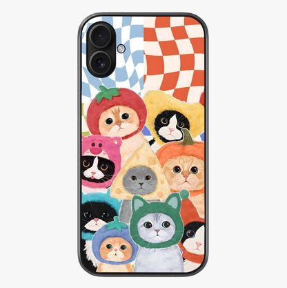 Cats In Fruits Glass Case showing full back design in clean flat view with glossy glass finish.