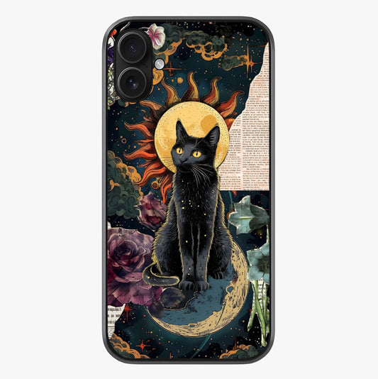 Celestial Black Cat Glass Case showing full back design in clean flat view with glossy glass finish.