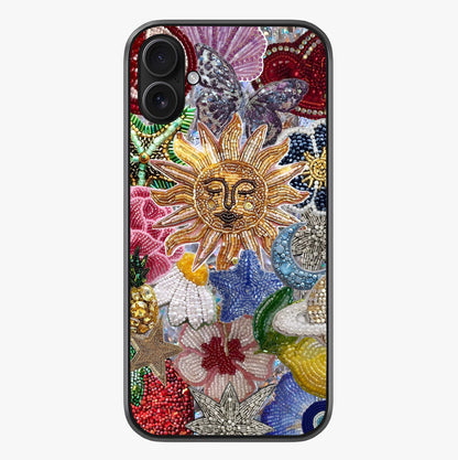 Celestial Floral And Playful Glass Case showing full back design in clean flat view with glossy glass finish.