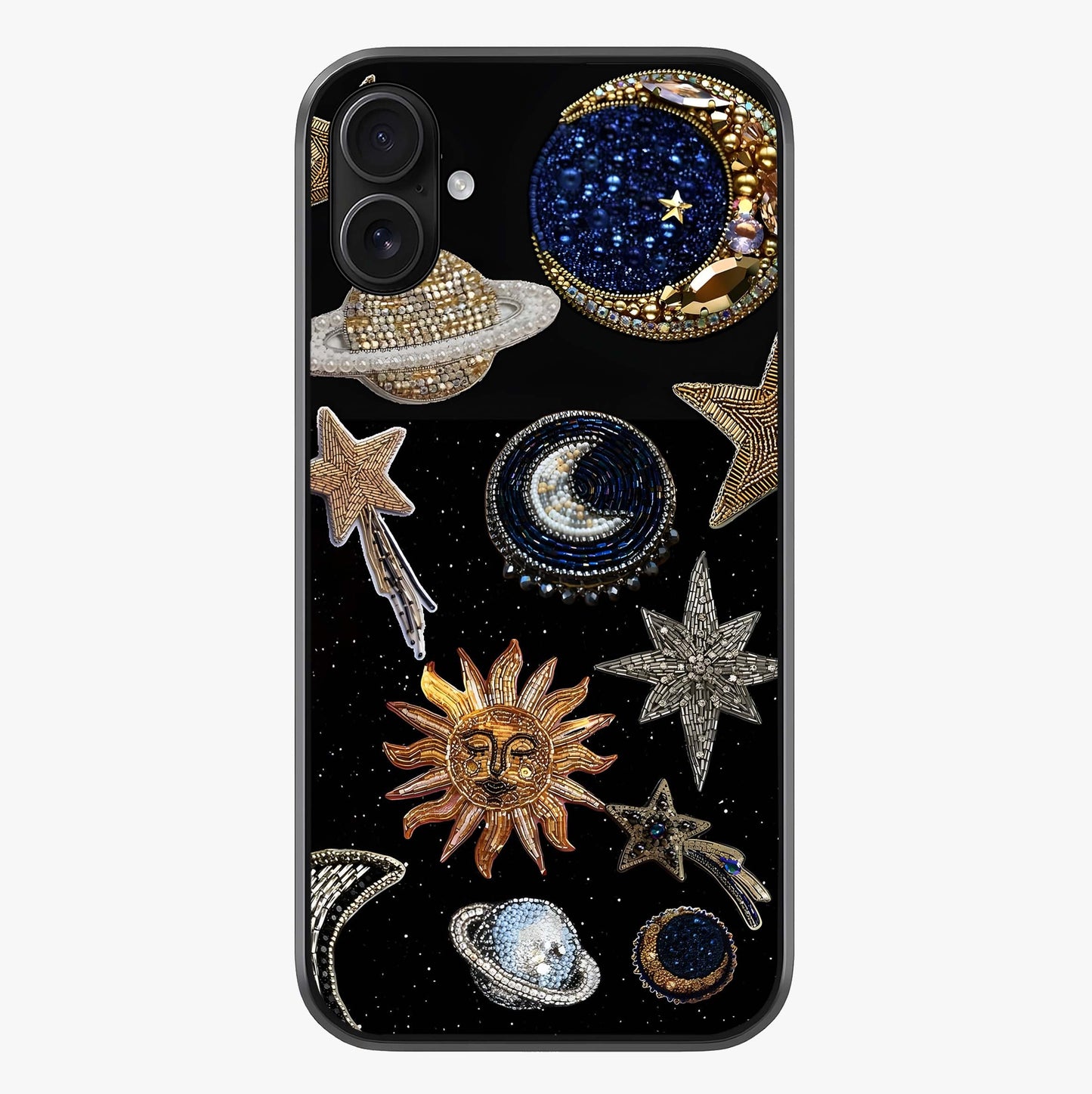 Celestial Gem Constellations Glass Case showing full back design in clean flat view with glossy glass finish.
