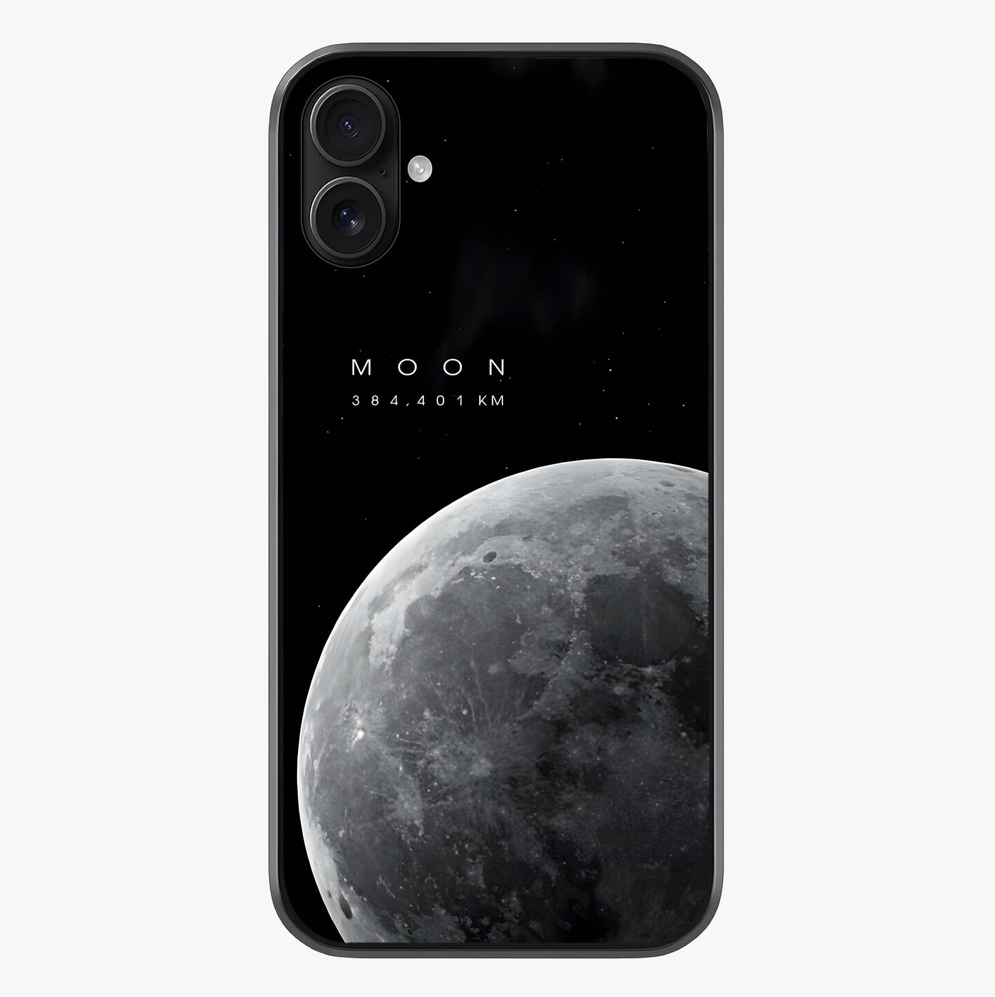 Cosmic Moon Glow Glass Case showing full back design in clean flat view with glossy glass finish.