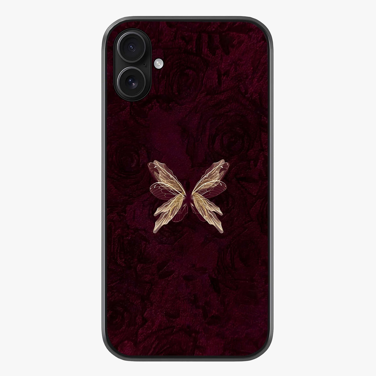 Crimson Fade Butterfly Glass Case showing full back design in clean flat view with glossy glass finish.