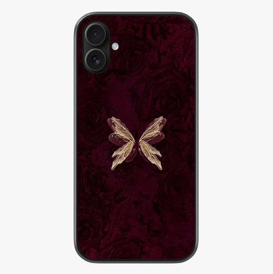 Crimson Fade Butterfly Glass Case showing full back design in clean flat view with glossy glass finish.
