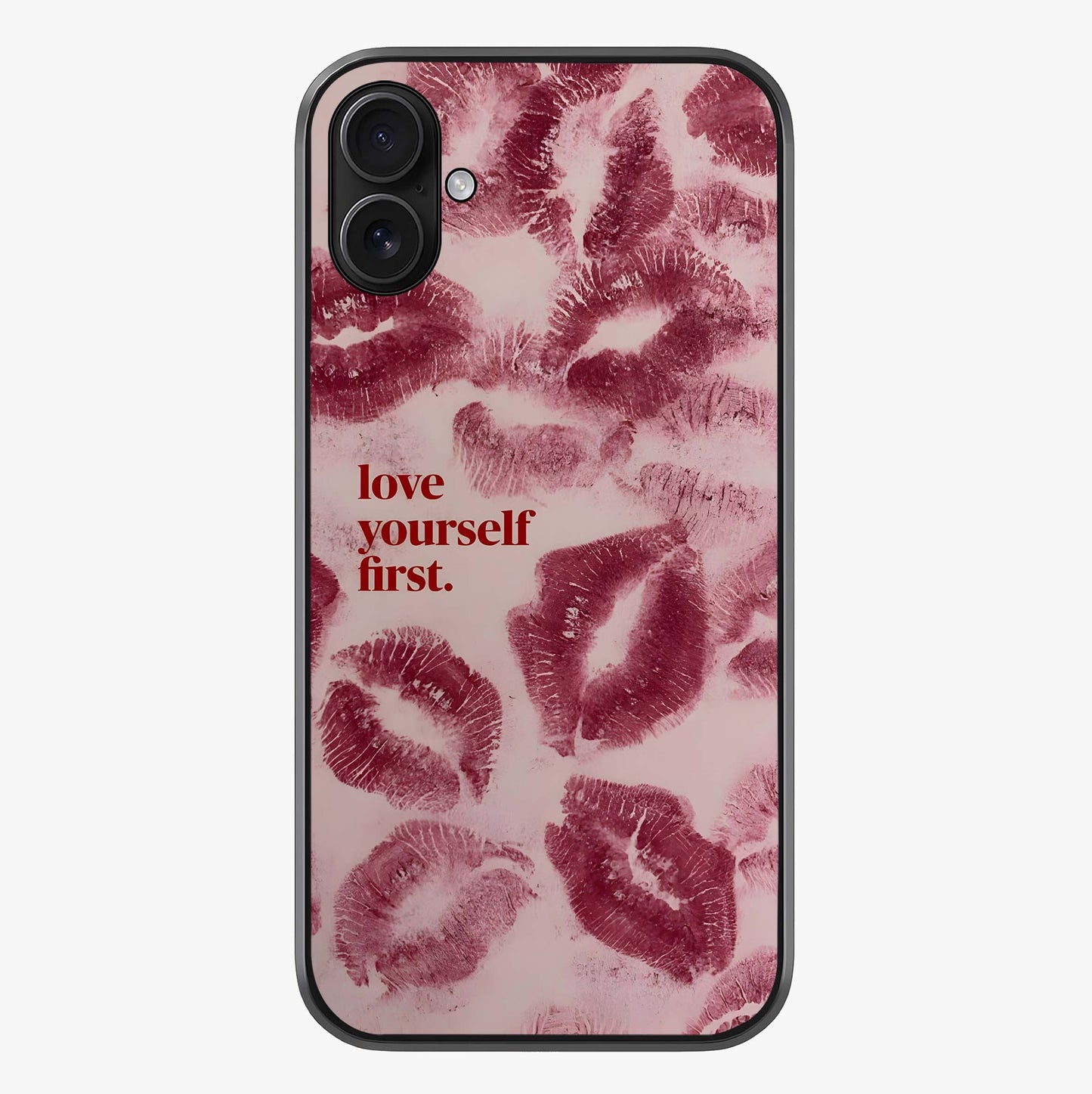 Crimson Kiss Love Glass Case showing full back design in clean flat view with glossy glass finish.