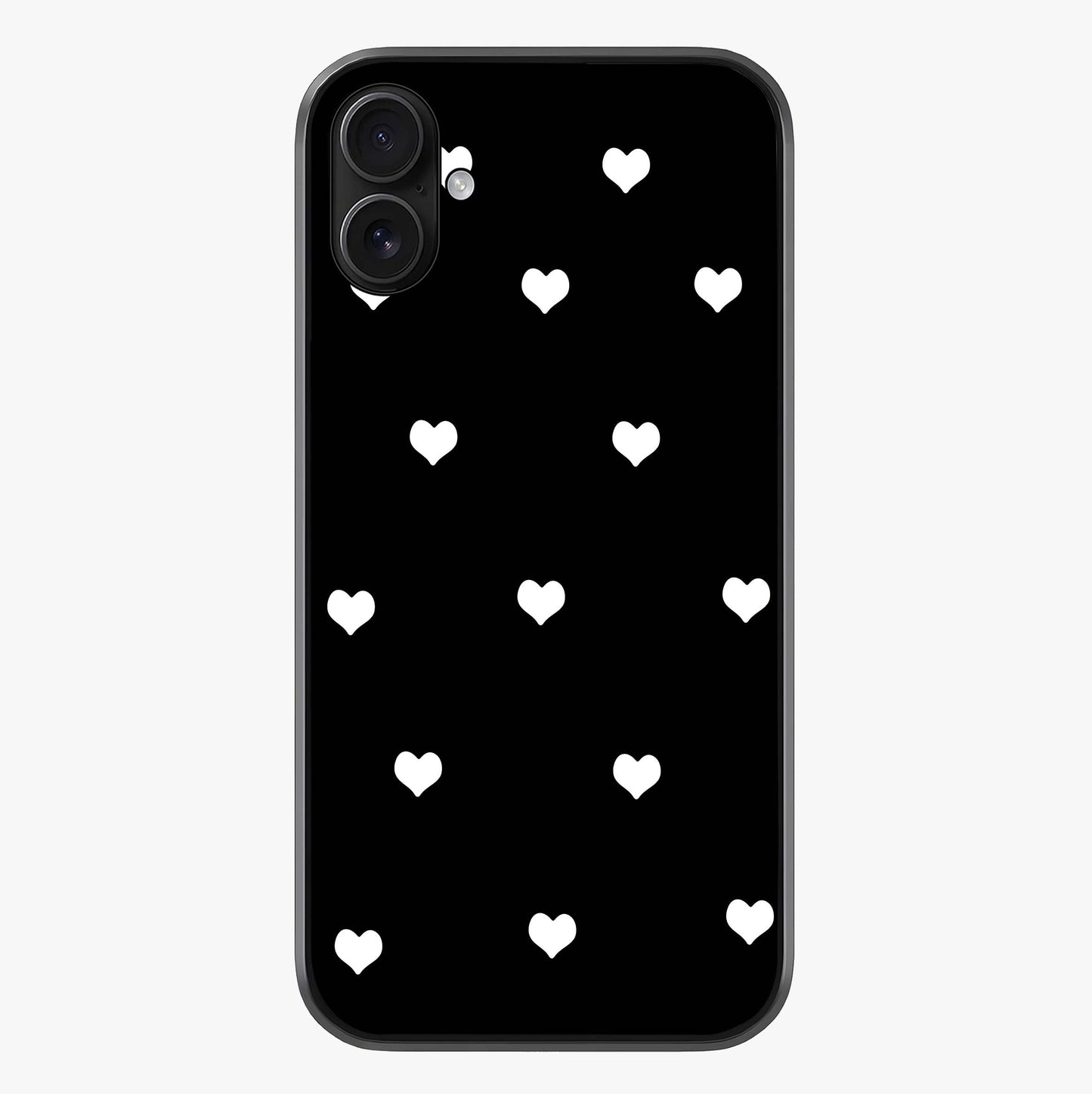 Cute And Simple White Hearts Glass Case showing full back design in clean flat view with glossy glass finish.