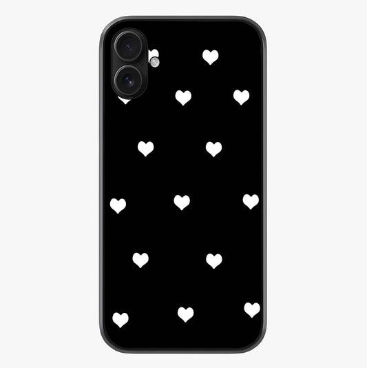 Cute And Simple White Hearts Glass Case showing full back design in clean flat view with glossy glass finish.